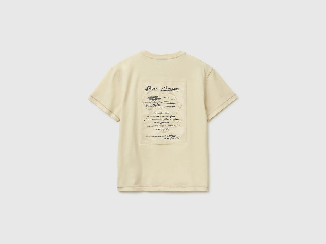Benetton Creamy white Boys Oversized T-Shirt with Print and Embroidery SKU: 3I1XC10TQ_3C9 Image 02
