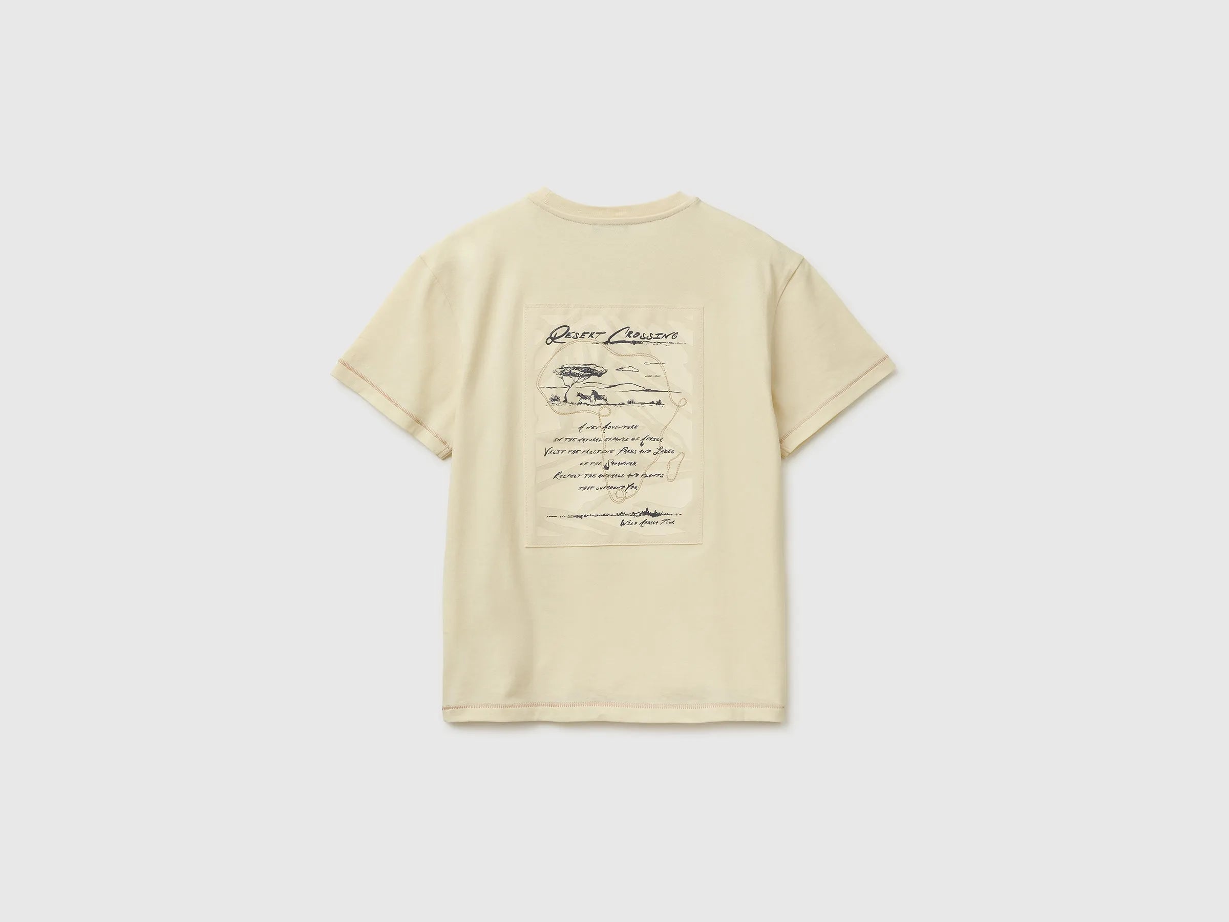 Benetton Creamy white Boys Oversized T-Shirt with Print and Embroidery SKU: 3I1XC10TQ_3C9 Image 02