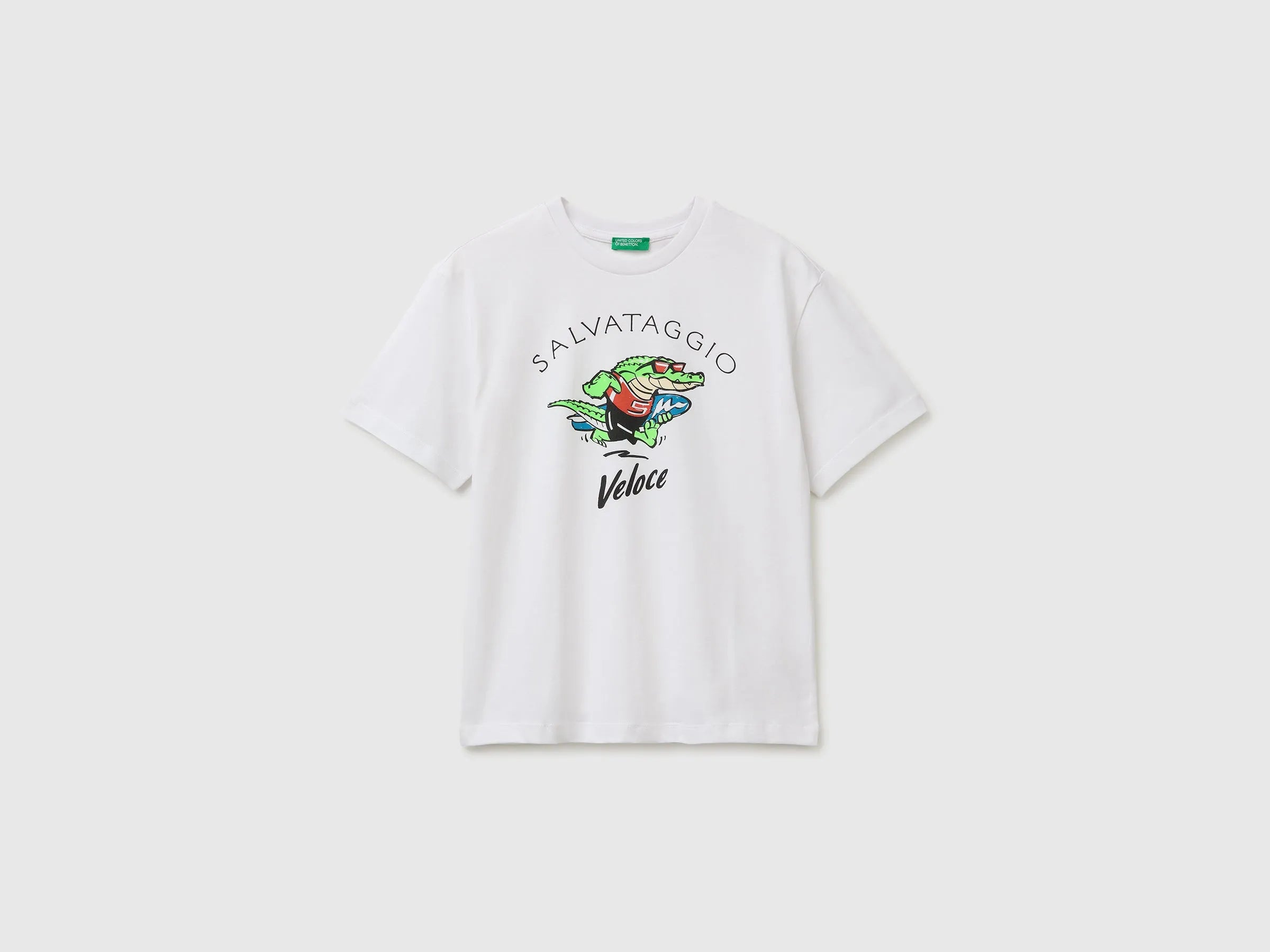 Benetton White Boys Short-Sleeved T-Shirt with Print SKU: 3I1XC10TV_101 Image 01