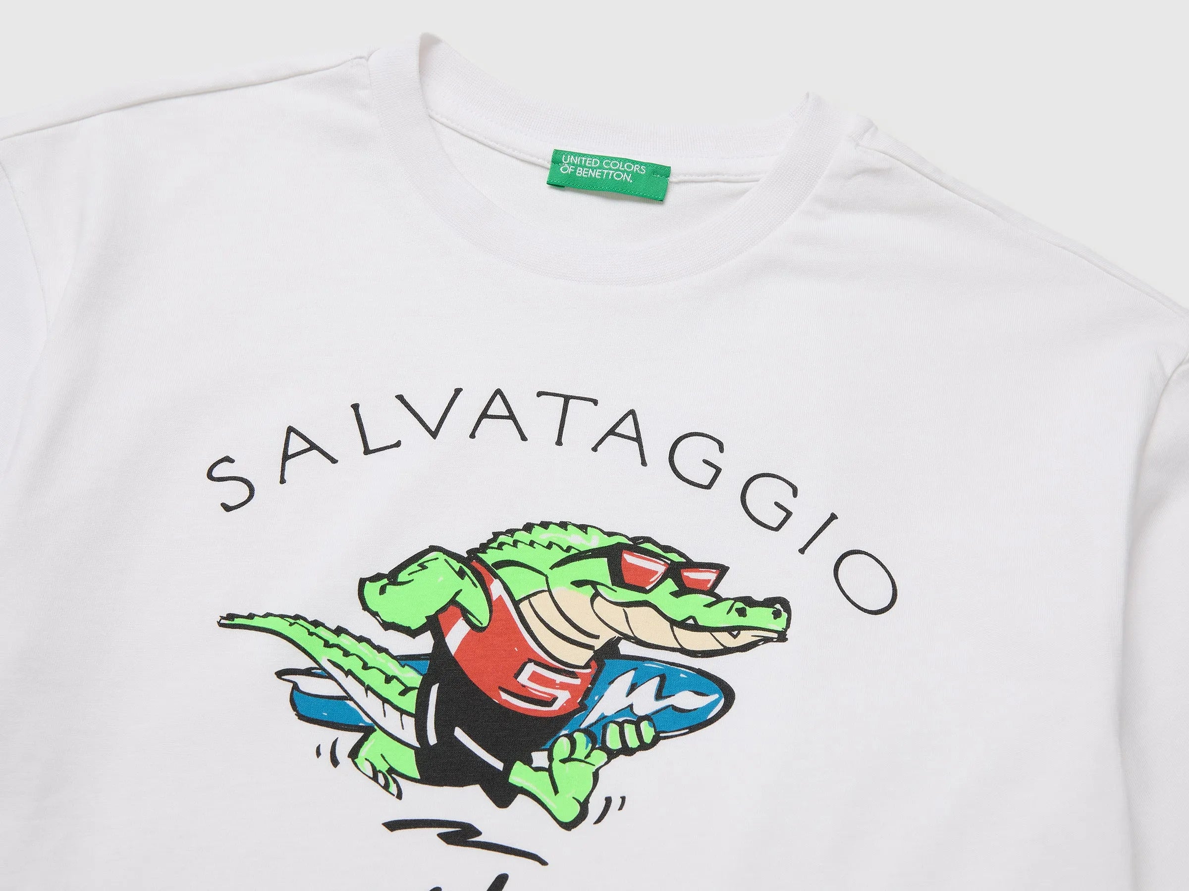 Benetton White Boys Short-Sleeved T-Shirt with Print SKU: 3I1XC10TV_101 Image 03