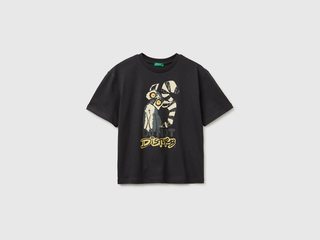 Benetton Dark gray Boys Short-Sleeved T-Shirt with Print SKU: 3I1XC10TV_19E Image 01