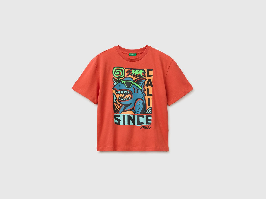 Benetton Orange Boys Short-Sleeved T-Shirt with Print SKU: 3I1XC10TV_34Y Image 01