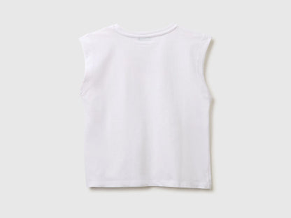 Benetton White Girls T-Shirt with a Puffy Effect SKU: 3I1XC10TX_101 Image 02