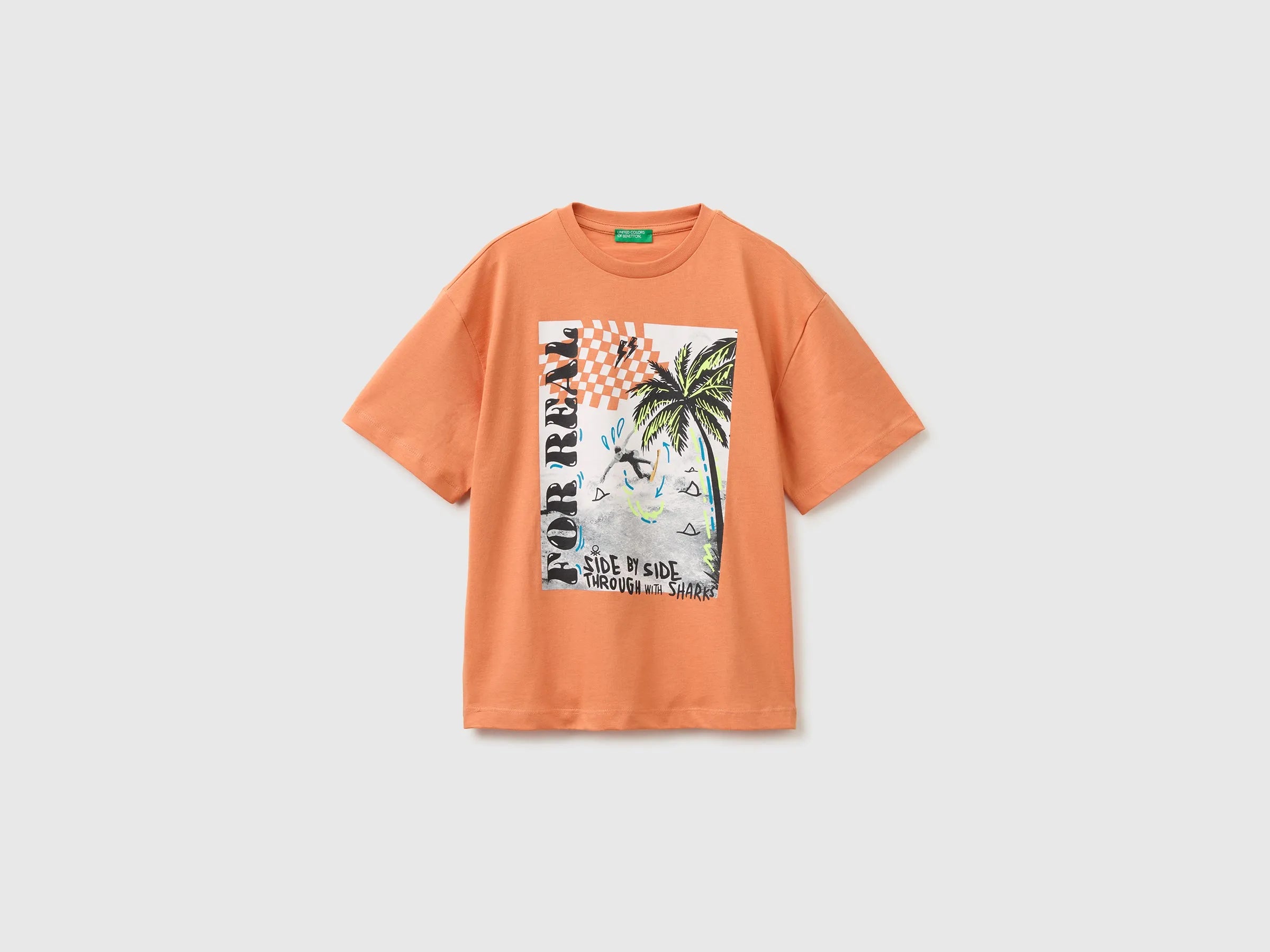 Benetton Orange Boys Oversized T-Shirt with Photographic Print SKU: 3I1XC10TY_0D1 Image 01