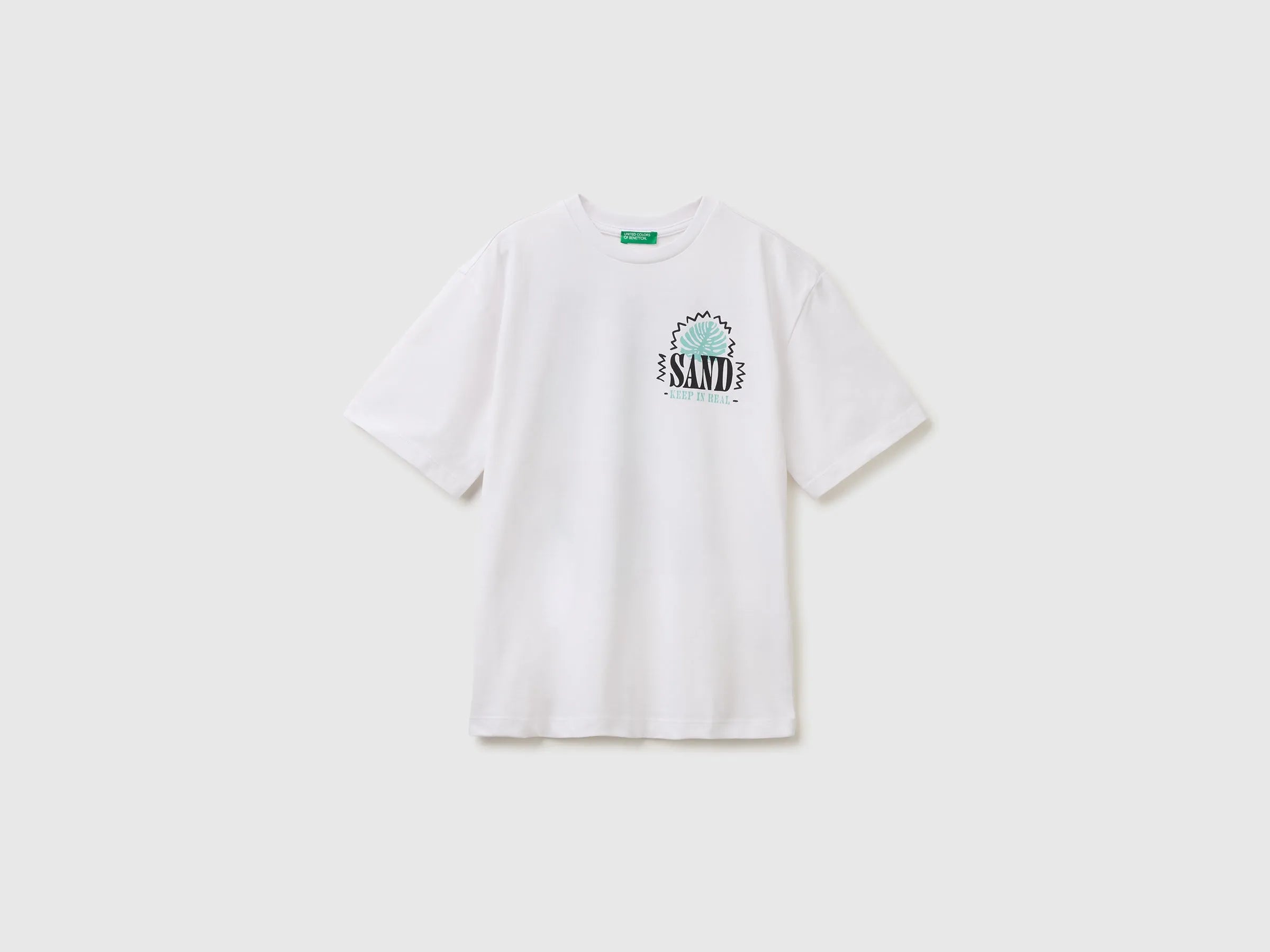 Benetton White Boys Oversized T-Shirt with Photographic Print SKU: 3I1XC10TY_101 Image 01