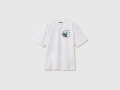 Benetton White Boys Oversized T-Shirt with Photographic Print SKU: 3I1XC10TY_101 Image 01