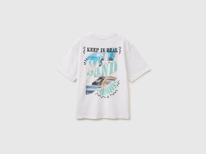 Benetton White Boys Oversized T-Shirt with Photographic Print SKU: 3I1XC10TY_101 Image 02
