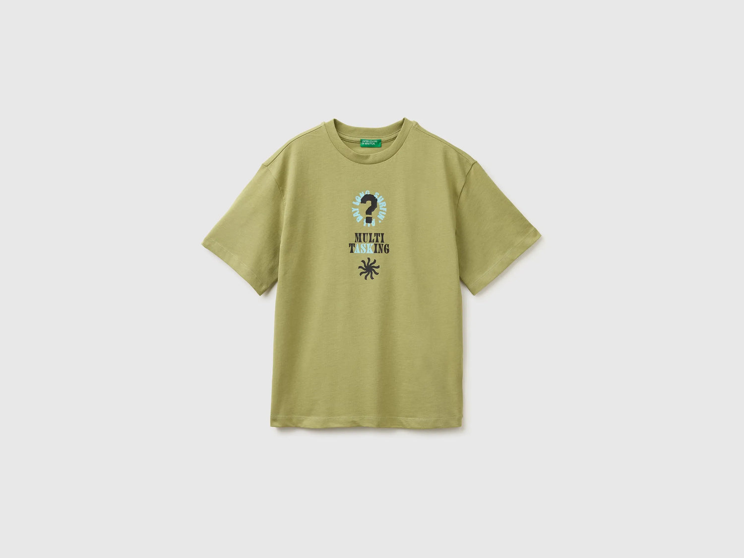 Benetton Green Boys Oversized T-Shirt with Photographic Print SKU: 3I1XC10TY_1Q1 Image 01