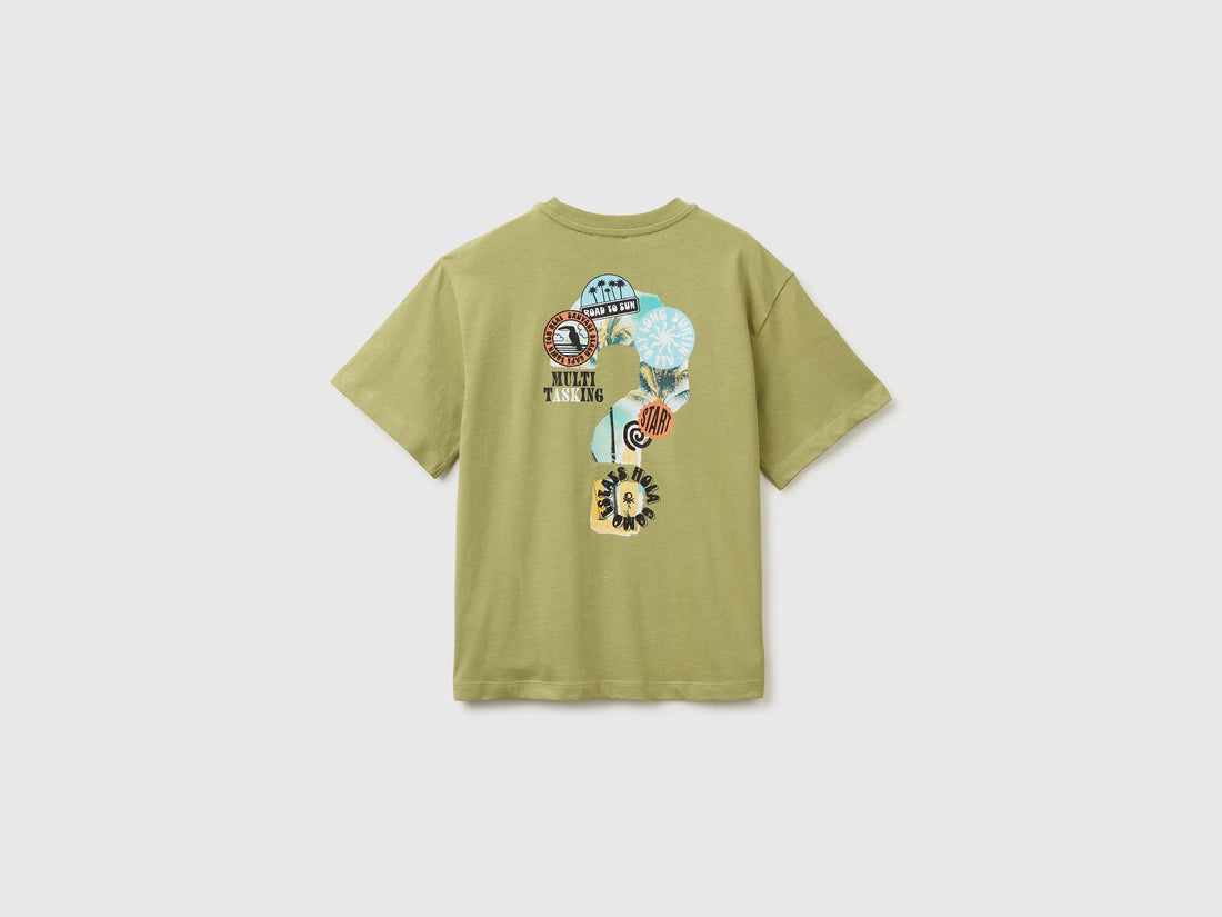 Benetton Green Boys Oversized T-Shirt with Photographic Print SKU: 3I1XC10TY_1Q1 Image 02