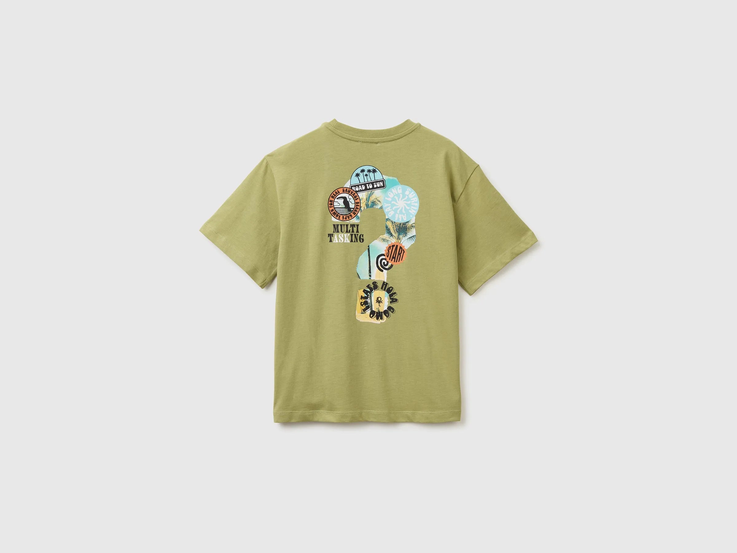 Benetton Green Boys Oversized T-Shirt with Photographic Print SKU: 3I1XC10TY_1Q1 Image 02