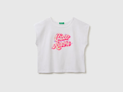 Benetton White Girls Sequin T-Shirt SKU: 3I1XC10U0_101 Image 01