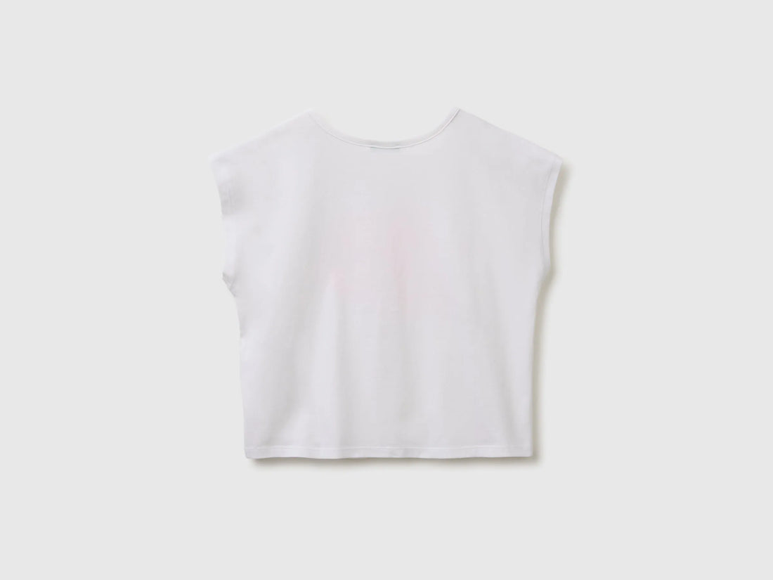 Benetton White Girls Sequin T-Shirt SKU: 3I1XC10U0_101 Image 02