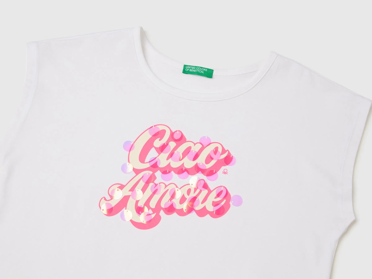 Benetton White Girls Sequin T-Shirt SKU: 3I1XC10U0_101 Image 03