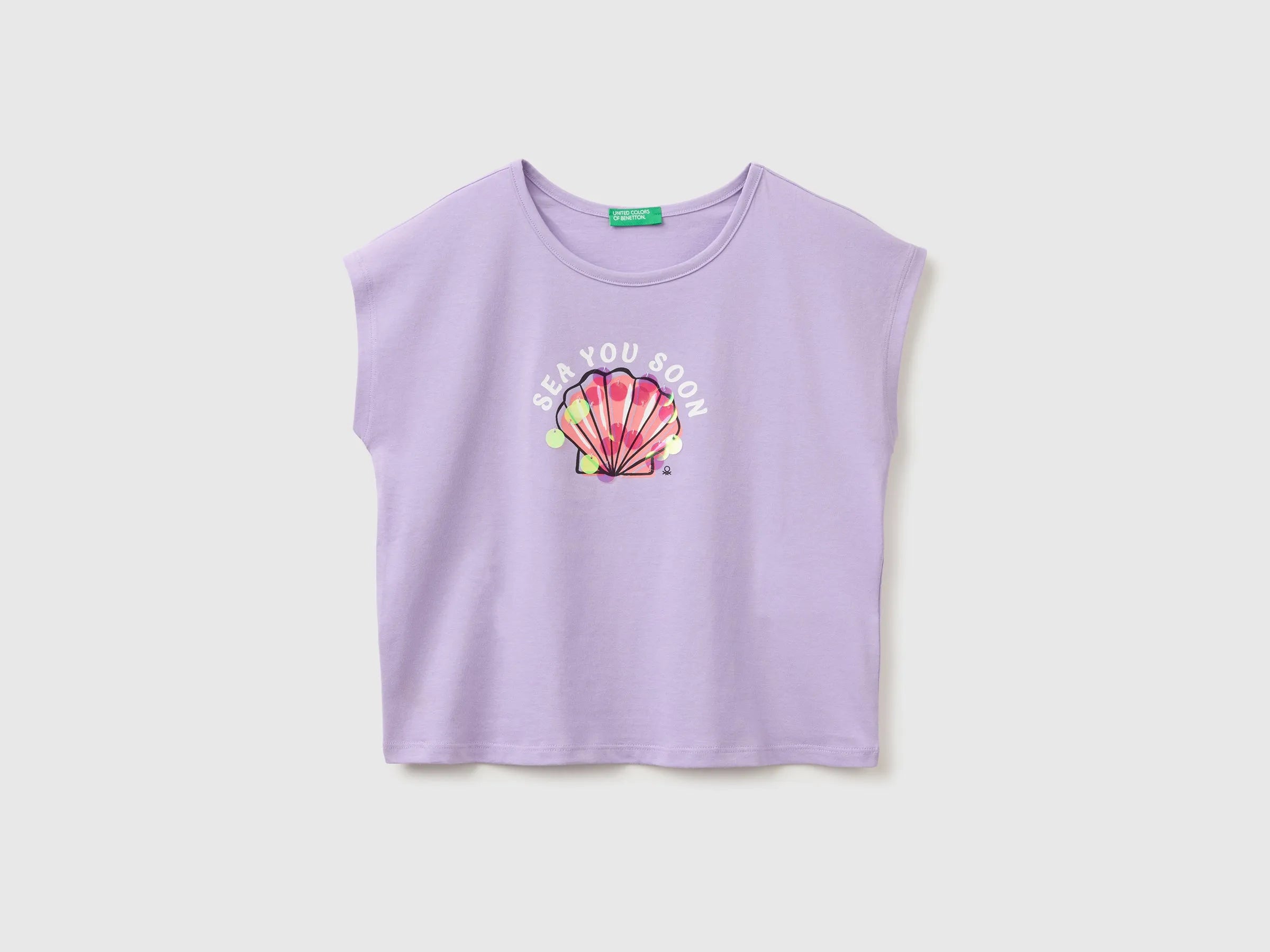 Benetton Purple Girls Sequin T-Shirt SKU: 3I1XC10U0_2P5 Image 01
