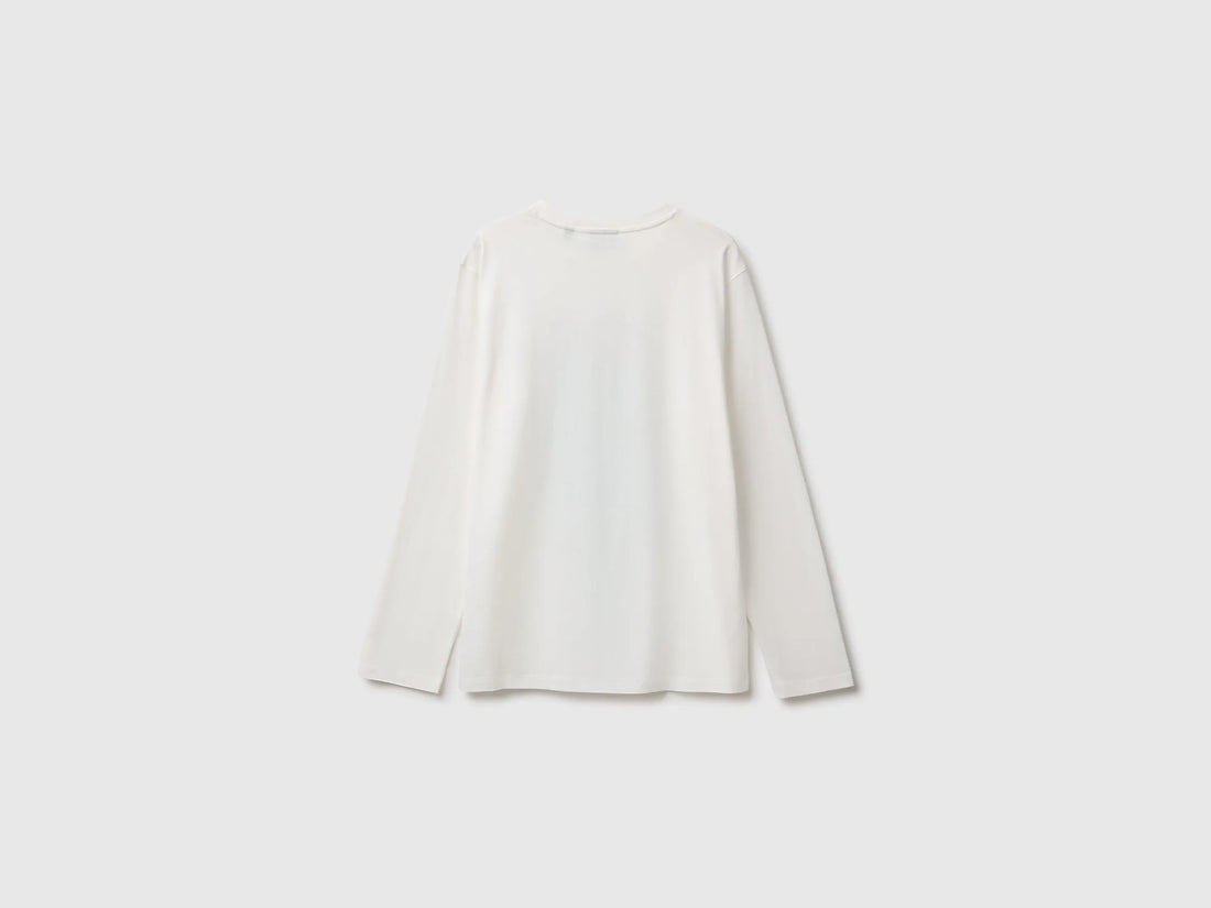 Benetton Creamy White Boys Long Sleeve T-Shirt ©Peanuts SKU: 3I1XC10U4_074 Image 02