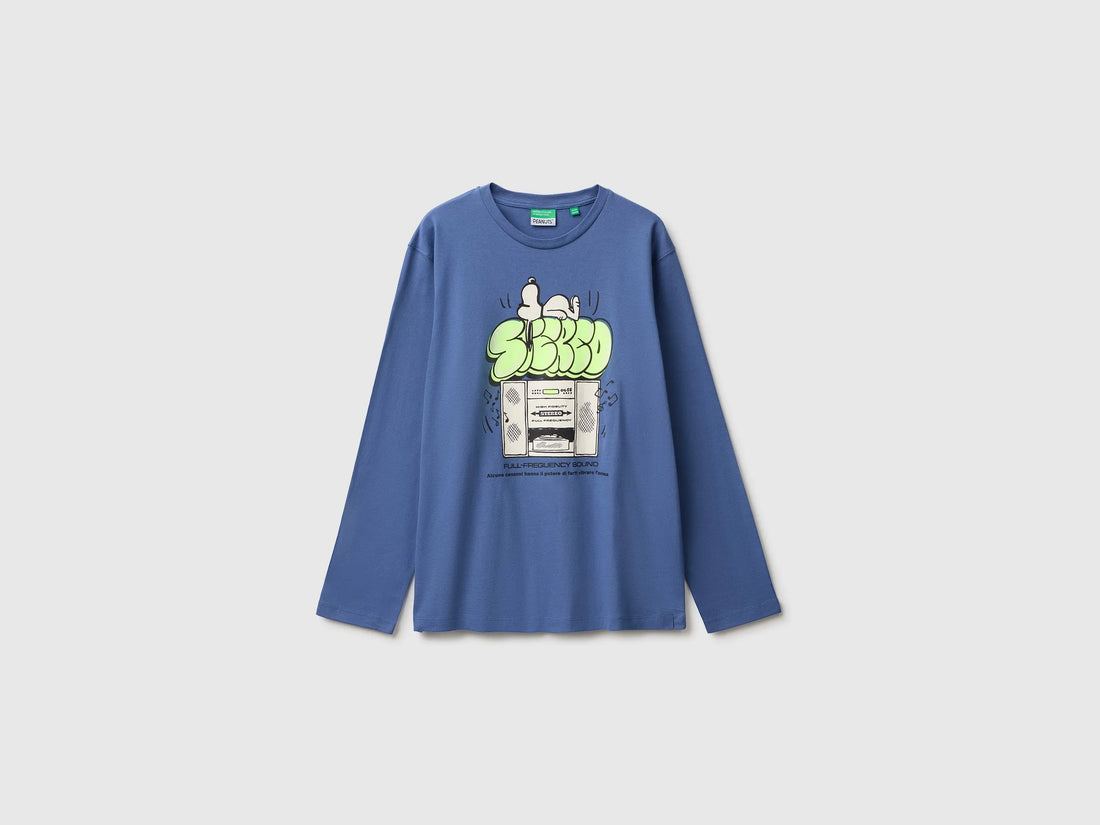 Benetton Blue Boys Long Sleeve T-Shirt ©Peanuts SKU: 3I1XC10U4_0G6 Image 01