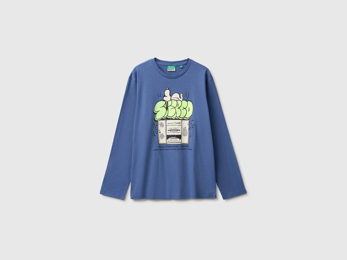 Benetton Blue Boys Long Sleeve T-Shirt ©Peanuts SKU: 3I1XC10U4_0G6 Image 01