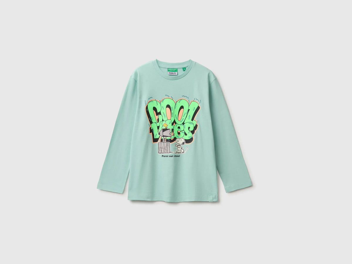 Benetton Light Green Boys Long Sleeve T-Shirt ©Peanuts SKU: 3I1XC10U4_15A Image 01
