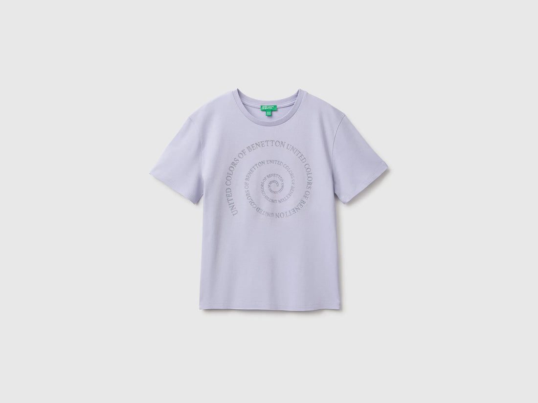Benetton Lavender Girls Glitter Print T-Shirt SKU: 3I1XC10U9_19B Image 01