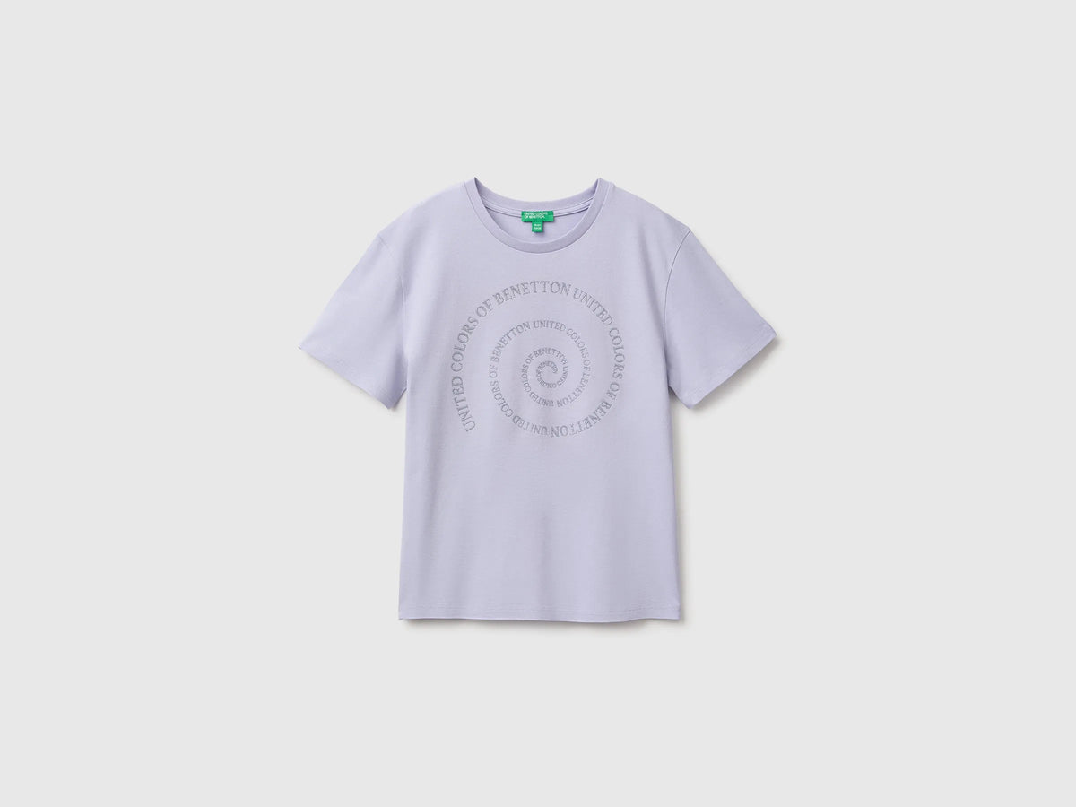 Benetton Lavender Girls Glitter Print T-Shirt SKU: 3I1XC10U9_19B Image 01