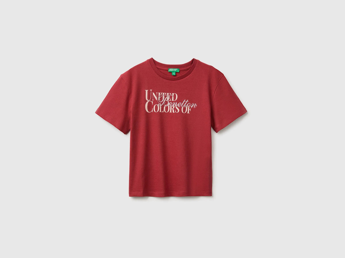 Benetton Red Girls Glitter Print T-Shirt SKU: 3I1XC10U9_251 Image 01