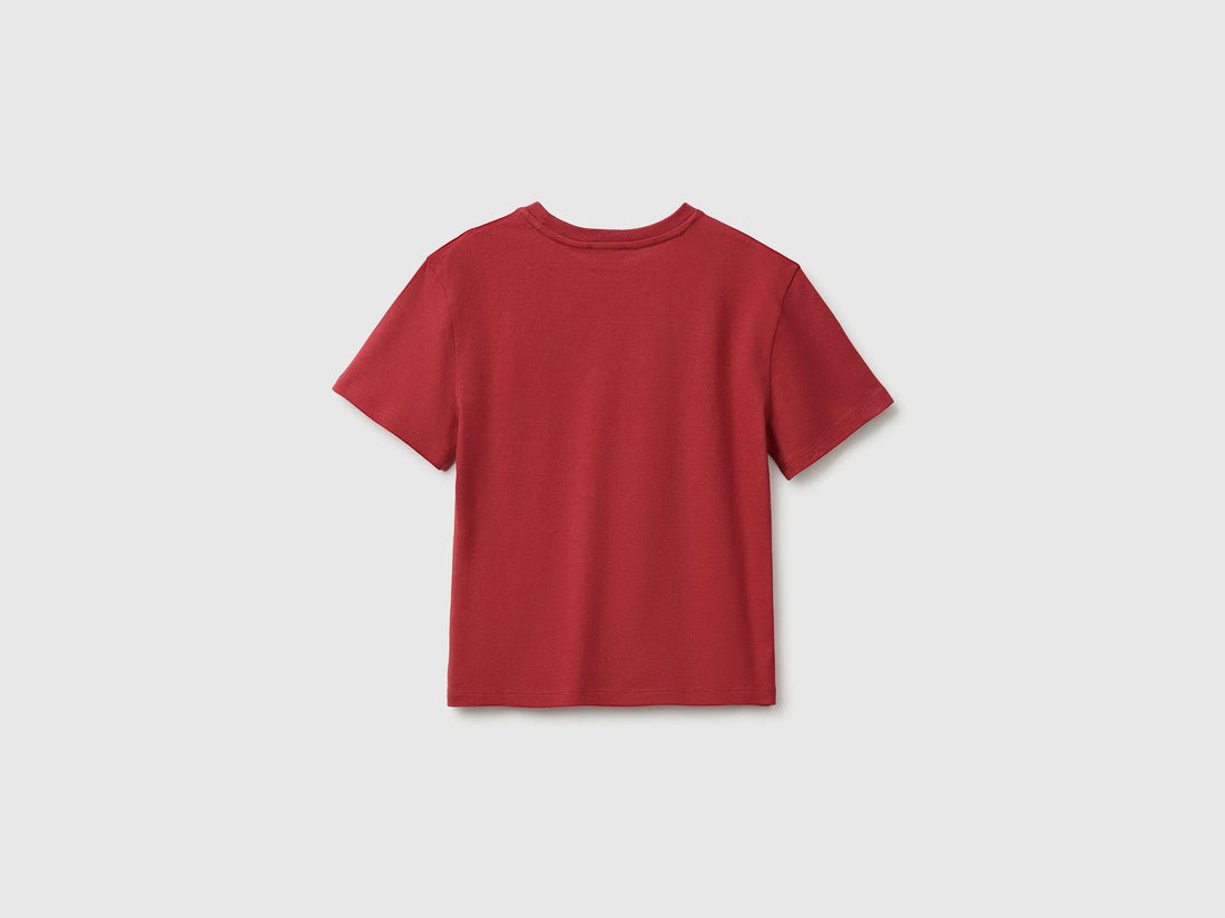 Benetton Red Girls Glitter Print T-Shirt SKU: 3I1XC10U9_251 Image 02