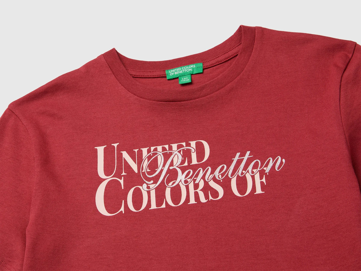 Benetton Red Girls Glitter Print T-Shirt SKU: 3I1XC10U9_251 Image 03