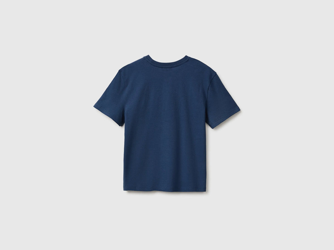 Benetton Blue Girls Glitter Print T-Shirt SKU: 3I1XC10U9_355 Image 02