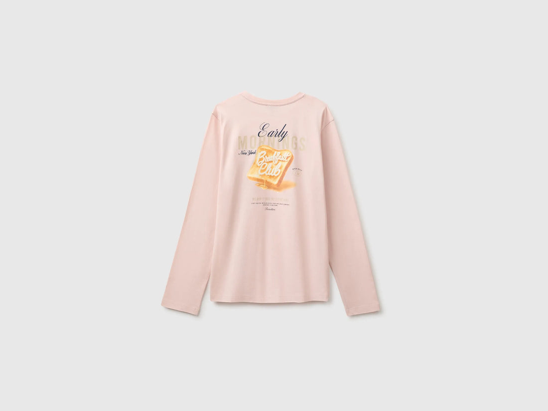 Benetton Soft Pink Girls Organic Cotton T-Shirt with Embroidery SKU: 3I1XC10UB_08Q Image 02