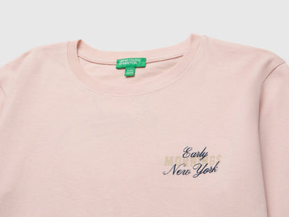 Benetton Soft Pink Girls Organic Cotton T-Shirt with Embroidery SKU: 3I1XC10UB_08Q Image 03