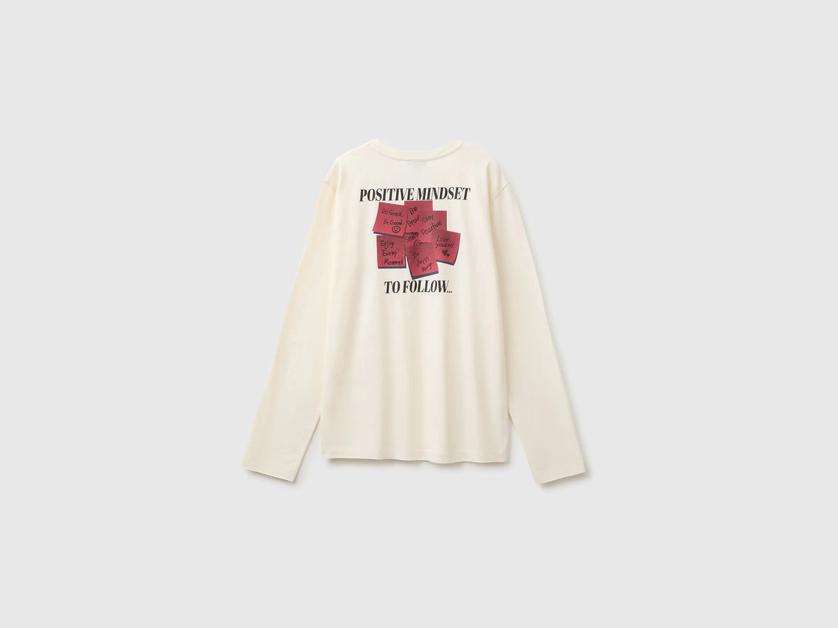 Benetton Creamy White Girls Organic Cotton T-Shirt with Embroidery SKU: 3I1XC10UB_0R2 Image 02