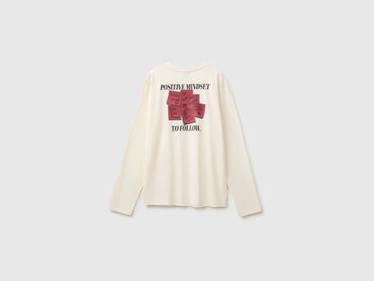Benetton Creamy White Girls Organic Cotton T-Shirt with Embroidery SKU: 3I1XC10UB_0R2 Image 02