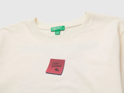 Benetton Creamy White Girls Organic Cotton T-Shirt with Embroidery SKU: 3I1XC10UB_0R2 Image 03