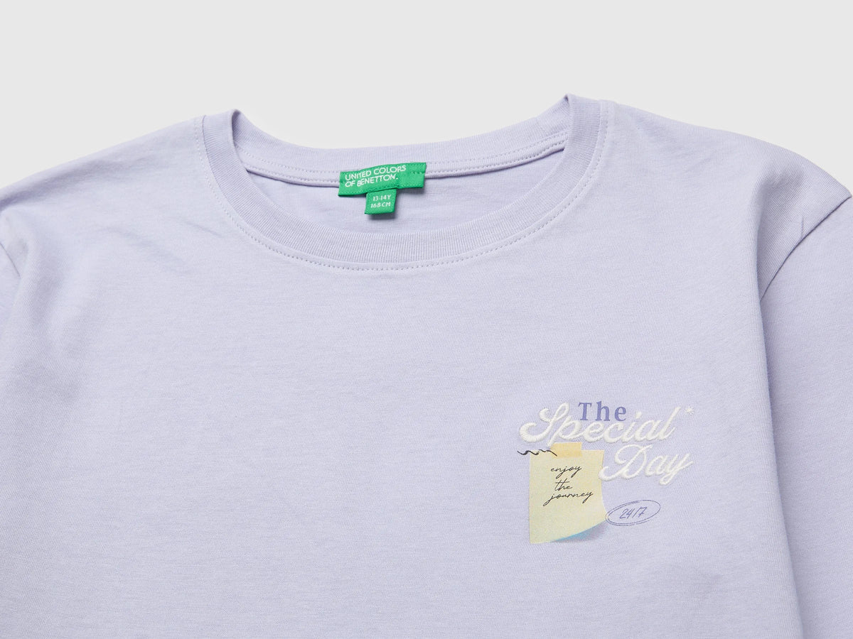Benetton Lavender Girls Organic Cotton T-Shirt with Embroidery SKU: 3I1XC10UB_19B Image 03