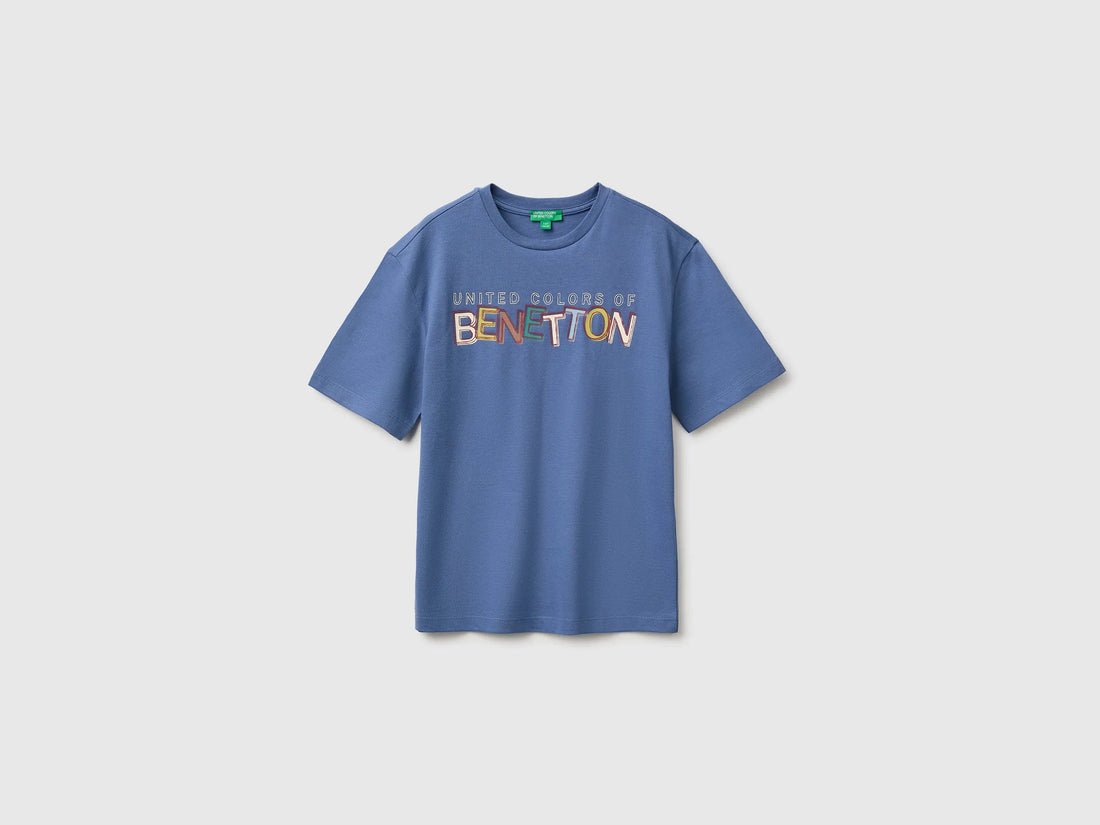 Benetton Blue Boys Short-Sleeved T-Shirt with Print SKU: 3I1XC10UE_0G6 Image 01