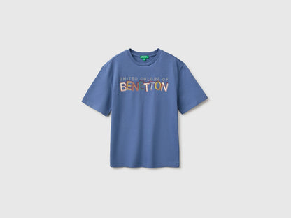 Benetton Blue Boys Short-Sleeved T-Shirt with Print SKU: 3I1XC10UE_0G6 Image 01