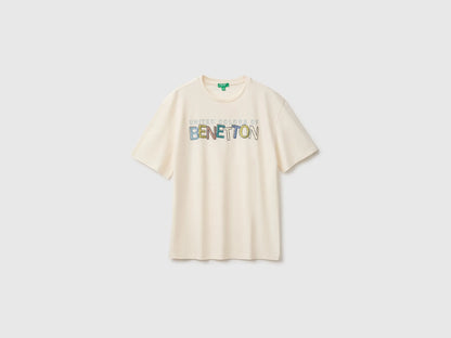 Benetton Creamy White Boys Short-Sleeved T-Shirt with Print SKU: 3I1XC10UE_0R2 Image 01