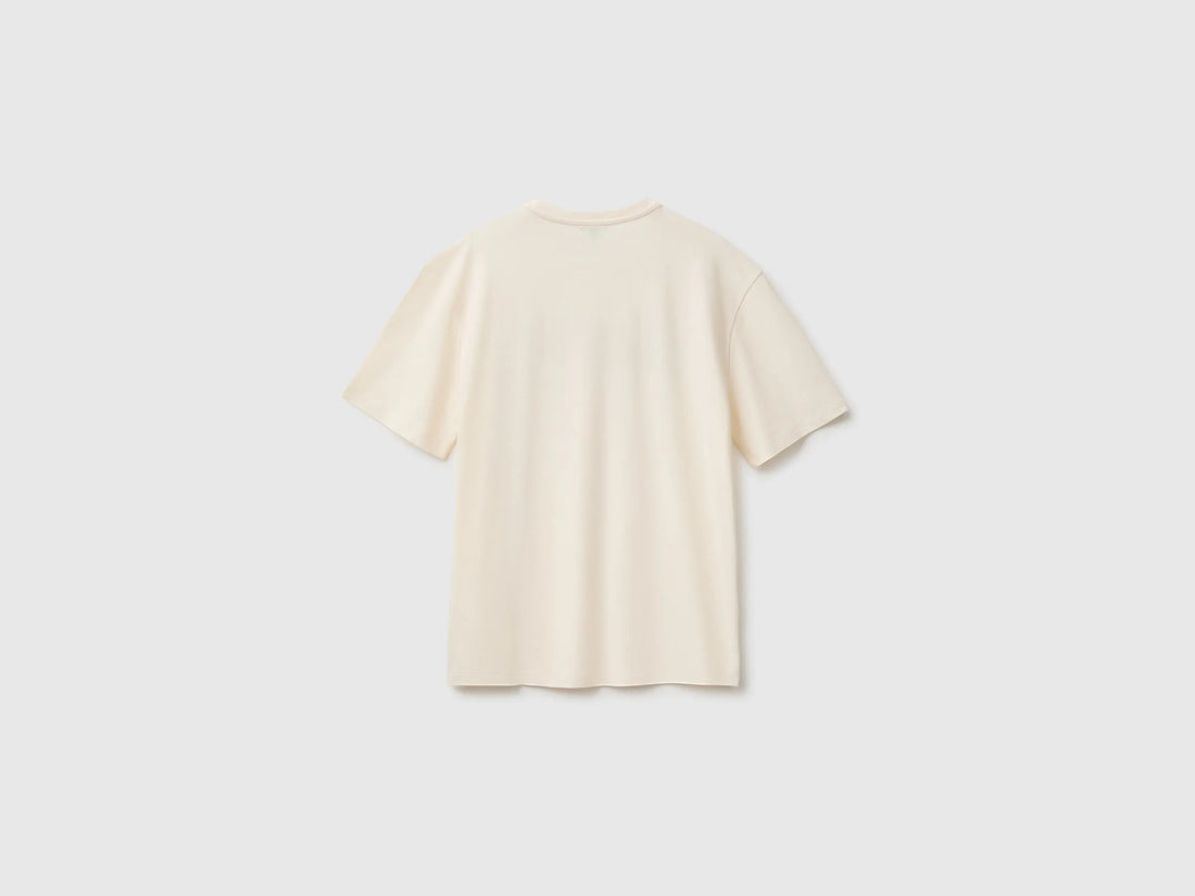 Benetton Creamy White Boys Short-Sleeved T-Shirt with Print SKU: 3I1XC10UE_0R2 Image 02