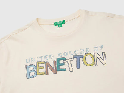 Benetton Creamy White Boys Short-Sleeved T-Shirt with Print SKU: 3I1XC10UE_0R2 Image 03
