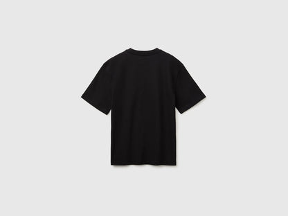 Benetton Black Boys Short-Sleeved T-Shirt with Print SKU: 3I1XC10UE_100 Image 02
