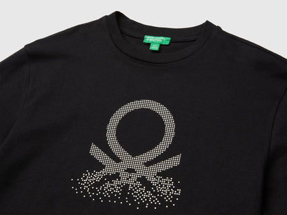 Benetton Black Boys Short-Sleeved T-Shirt with Print SKU: 3I1XC10UE_100 Image 03