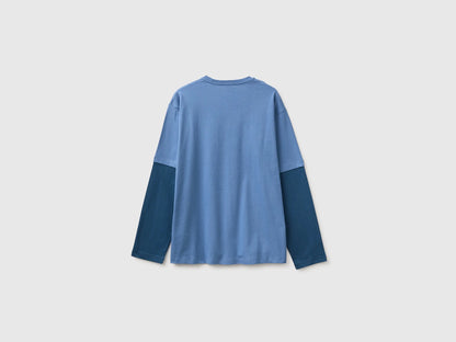 Benetton Blue Boys Over-Fit T-Shirt in Organic Cotton SKU: 3I1XC10UI_0G6 Image 02