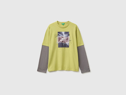 Benetton Lime Boys Over-Fit T-Shirt in Organic Cotton SKU: 3I1XC10UI_168 Image 01