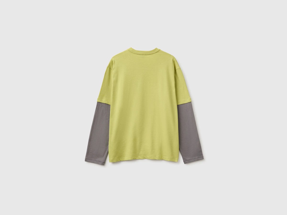 Benetton Lime Boys Over-Fit T-Shirt in Organic Cotton SKU: 3I1XC10UI_168 Image 02