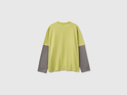 Benetton Lime Boys Over-Fit T-Shirt in Organic Cotton SKU: 3I1XC10UI_168 Image 02