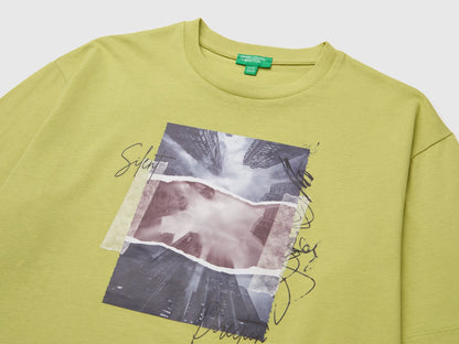 Benetton Lime Boys Over-Fit T-Shirt in Organic Cotton SKU: 3I1XC10UI_168 Image 03
