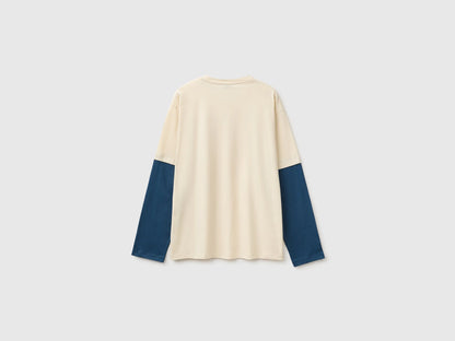 Benetton Creamy White Boys Over-Fit T-Shirt in Organic Cotton SKU: 3I1XC10UI_3C9 Image 02