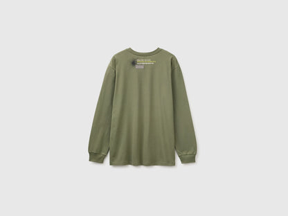 Benetton Military Green Boys 100% Organic Cotton T-Shirt with Print And Patch SKU: 3I1XC10UJ_07N Image 02