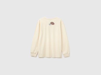 Benetton Creamy White Boys 100% Organic Cotton T-Shirt with Print And Patch SKU: 3I1XC10UJ_3C9 Image 02