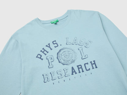 Benetton Light Blue Boys 100% Organic Cotton T-Shirt with Print And Patch SKU: 3I1XC10UJ_3E4 Image 03